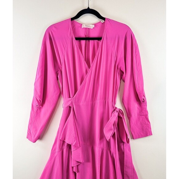 A.L.C. Womens Dress Pink Mini Enzo Silk Wrap Surplice V Neck Designer Size 6 - Picture 4 of 11
